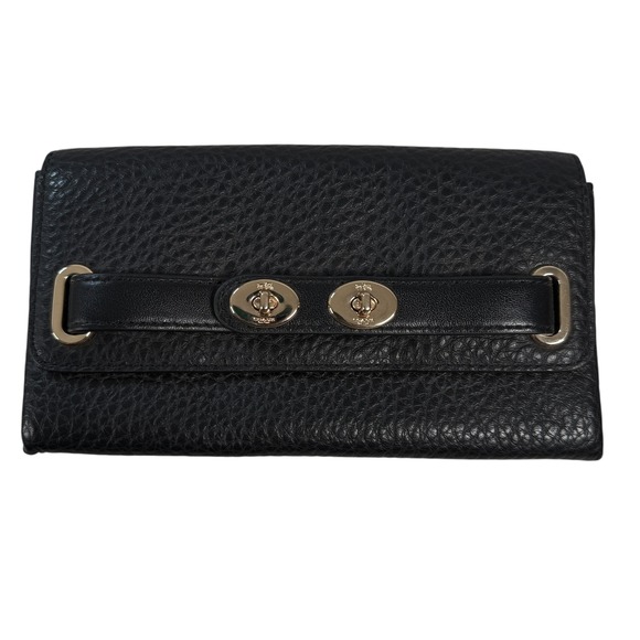Coach Handbags - Coach Black Pebble Bubble Leather Double Turnlock Wallet Clutch Black Gold 53425